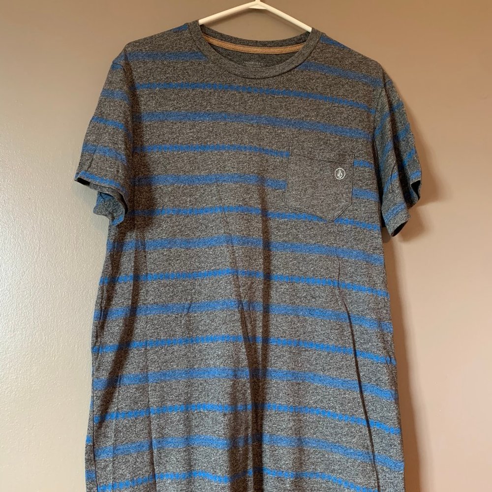 Volcom Striped Blue and Grey Comfortable T-Shirt